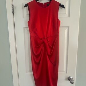 Donna Karan Red Twist-Front Midi Sheath Dress